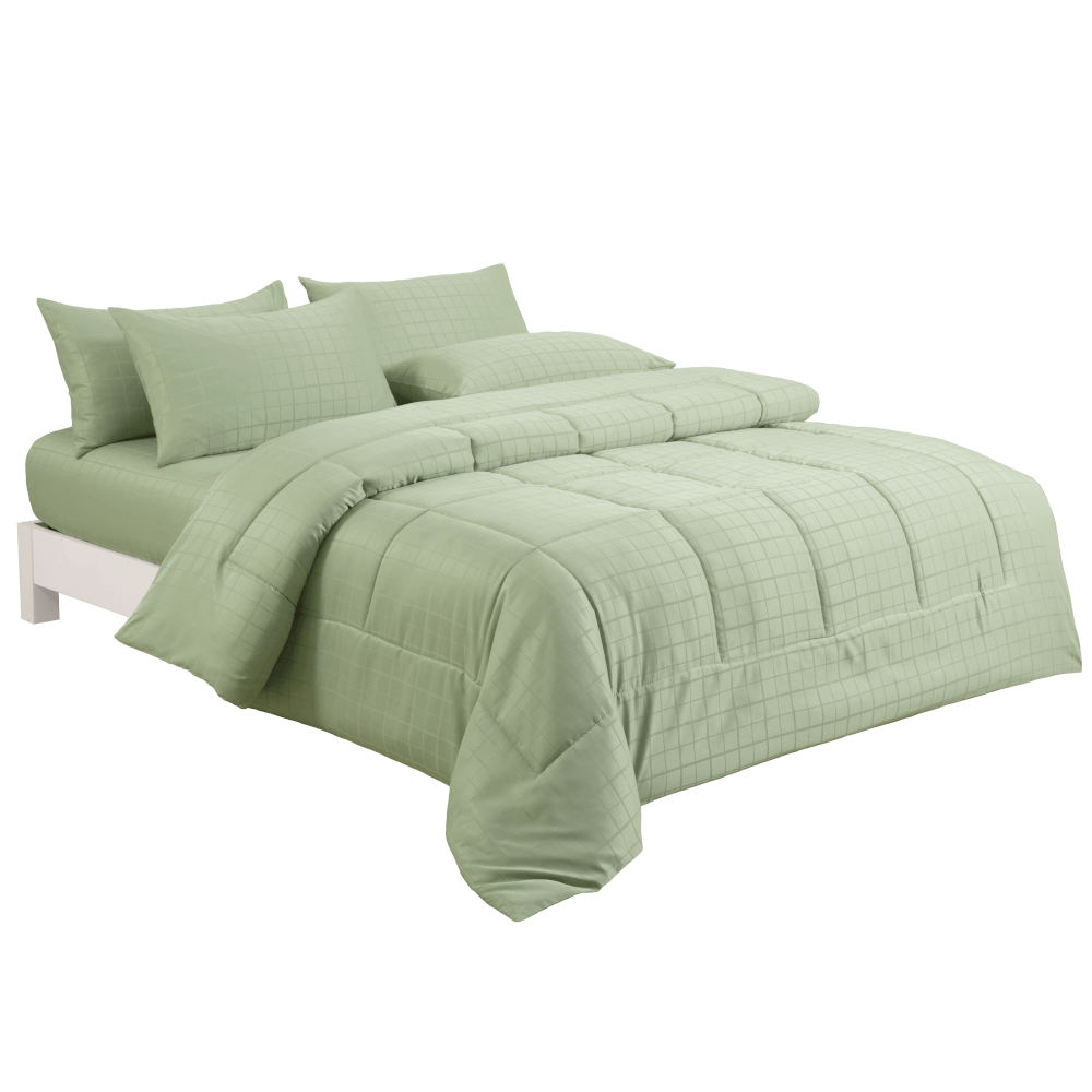ชุดผ้าปูที่นอน 6 ฟุต 6 ชิ้น IBED ลายสี่เหลี่ยม AMAZONITE พร้อมผ้านวมเย็บติด